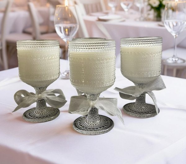 Wedding Guests Table, Hobnail wine glass candle, 21 oz