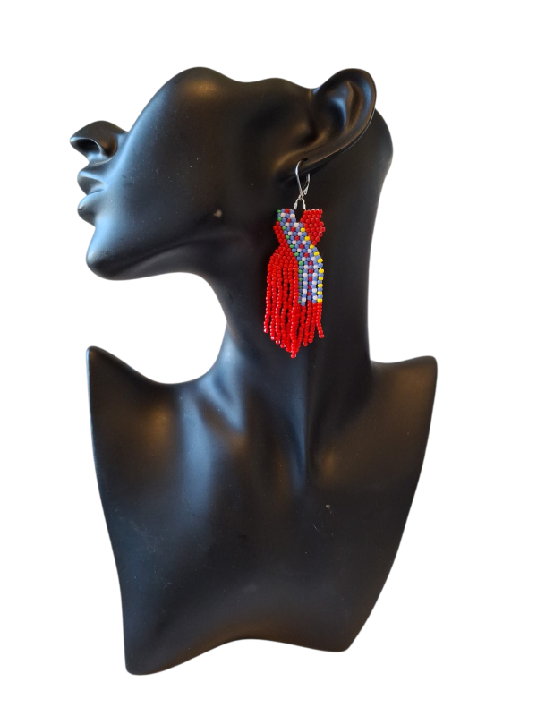 MMIWG Beaded Earrings ~ Handmade Red Dress Fringe in First Nations, Metis and Inuit Style