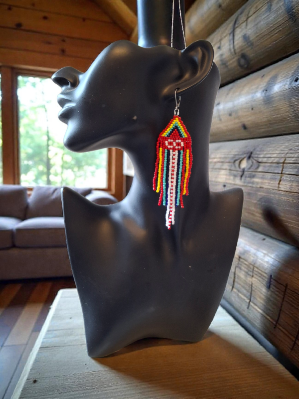 Metis Sash Canadian Indigenous Seed Beaded Fringe Earrings - Hook, Stud & Clip-on Available