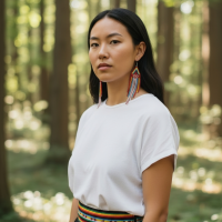 model wearing metis sash earrings