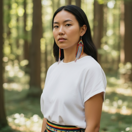 model wearing metis sash earrings