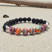 Rainbow Pride Lava Stone Bracelet, Antique Silver Heart, Essential Oil Diffuser