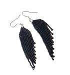 Raven Wing Fringe Earrings: Black Seed Beads, Spinel, Hematite – Tribal Jewelry