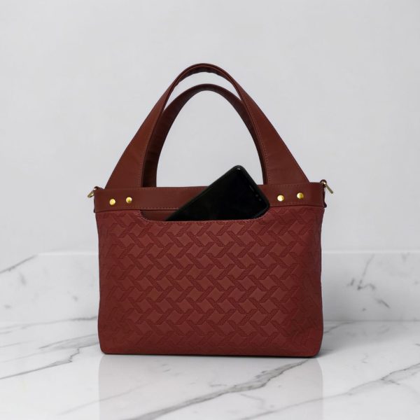 Burgundy Quilted Faux Leather Tote Bag, Gold Hardware, Medium Work Bag