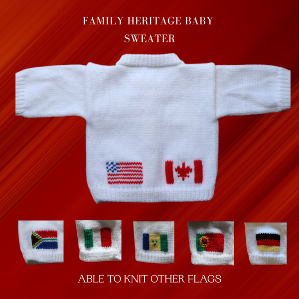 Canada & USA Baby Sweater, Handmade Knitted Baby Sweater, Personalized Baby Sweater
