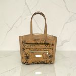 Black Floral Cork Tote Bag, Beige Vinyl Accents, Gold Hardware, Work Travel Bag
