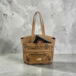 Black Floral Cork Tote Bag, Beige Vinyl Accents, Gold Hardware, Work Travel Bag