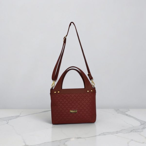 Burgundy Quilted Faux Leather Tote Bag, Gold Hardware, Medium Work Bag