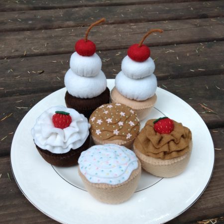 Wool Felt Set of Cupcakes | Set of 3 or 6 Cupcakes