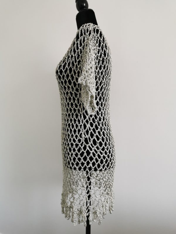 Mesh Crochet Poncho, Vintage Silver Metallic Top