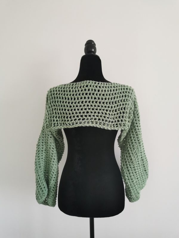 Crochet Mesh Sleeves, Light Sage Long Sleeve Top - S-XL, Handmade Crocheted Shoulder Shrug