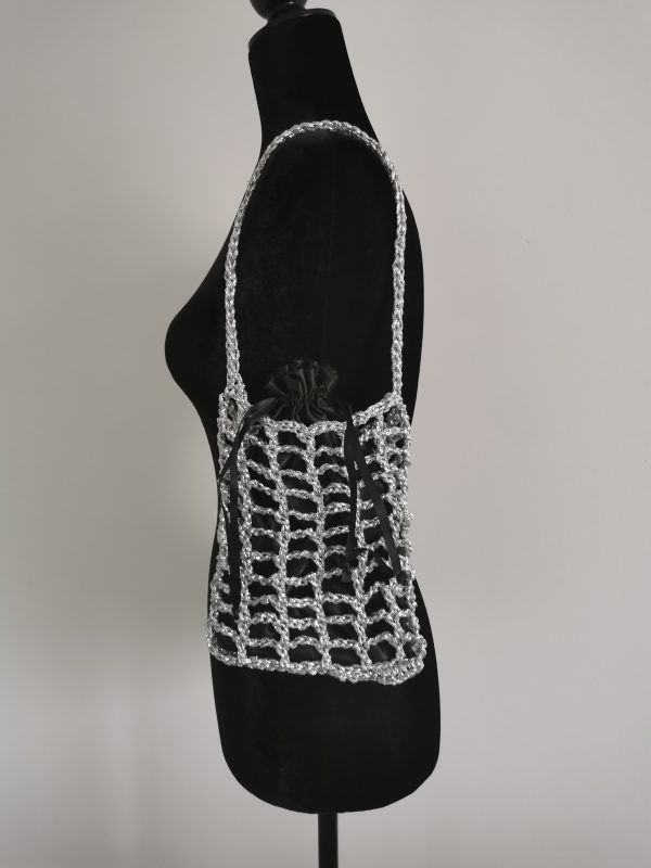 Handmade Metallic Woven Handbag - Silver Purse