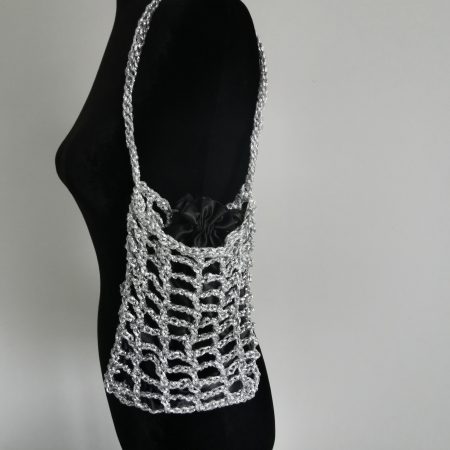 Handmade Metallic Woven Handbag - Silver Purse