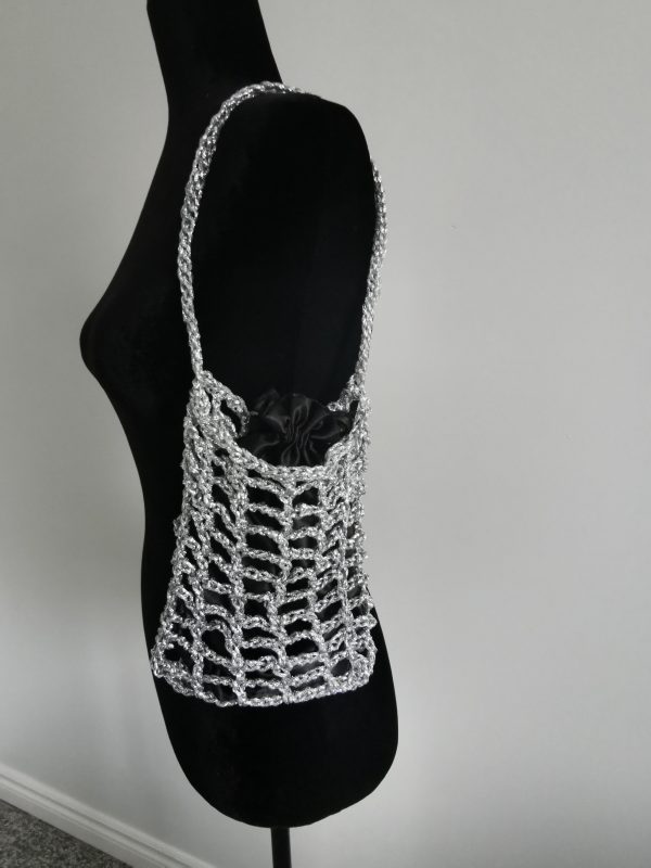 Handmade Metallic Woven Handbag - Silver Purse