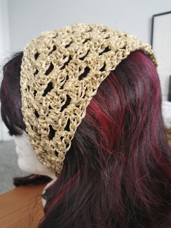 Crochet Bandana, Gold Metallic Head Scarf