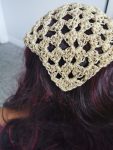 Crochet Bandana, Gold Metallic Head Scarf
