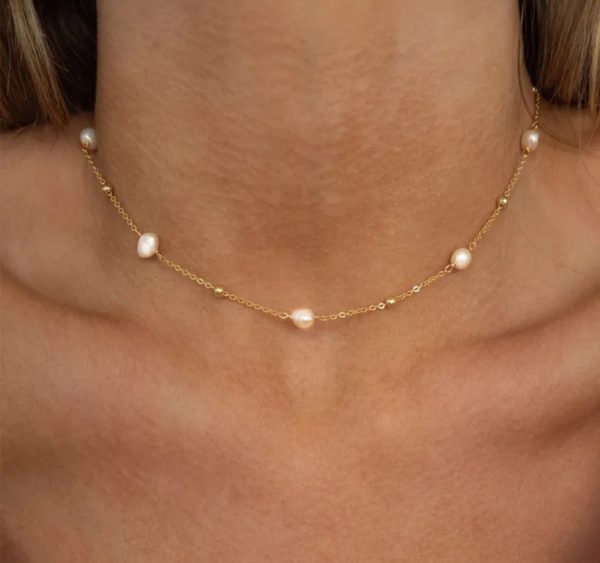 18k Gold Plated Delicate Pearl Necklace | Tarnish-Free Stainless Steel |
