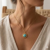 18k Gold Plated Turquoise Pendant with Chain | Tarnish-Free Stainless Steel |