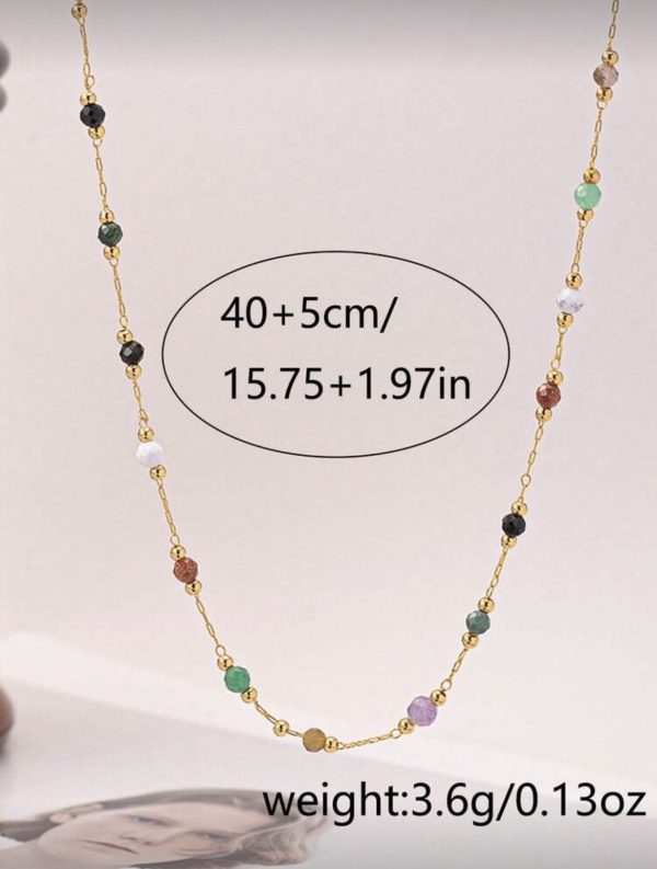 18k Gold Plated Delicate Multi Color Natural Stone Beaded Necklace | Tarnish-Free Stainless Steel |