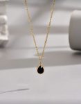 18k Gold Plated Teardrop Black Pendant with Beaded Necklace | Tarnish-Free Stainless Steel