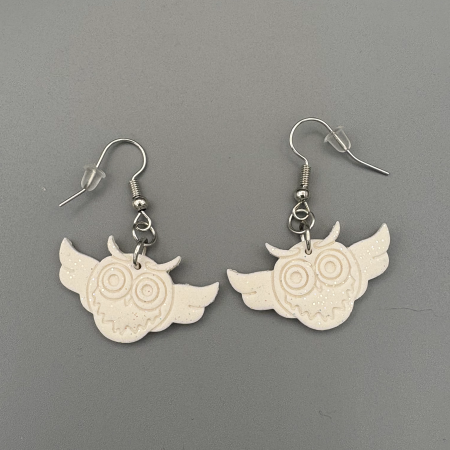 White Sparkly Owl Dangle Earrings