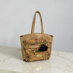 Black Floral Cork Tote Bag, Beige Vinyl Accents, Gold Hardware, Work Travel Bag