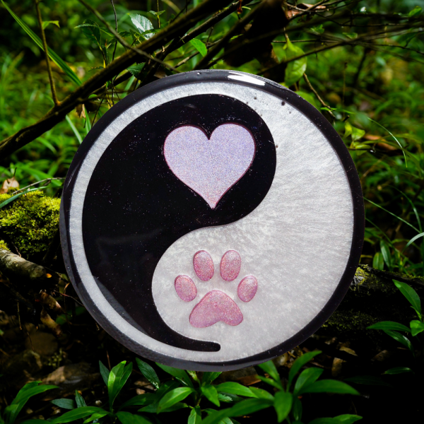 Love, Balance and Connection Yin & Yang Paw Print Coaster