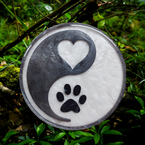 Love, Balance and Connection Yin & Yang Paw Print Coaster