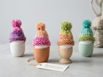 Set of 4 Handknitted Egg Warmers with Pom-Pom Hats - Cute Colorful Easter Egg Cosies