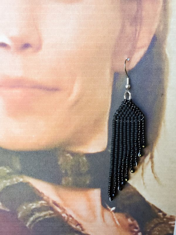 Raven Wing Fringe Earrings: Black Seed Beads, Spinel, Hematite – Tribal Jewelry