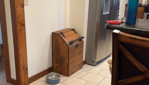 X-Large Wooden Dog Food Storage Bin: 40lb Capacity