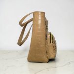 Black Floral Cork Tote Bag, Beige Vinyl Accents, Gold Hardware, Work Travel Bag