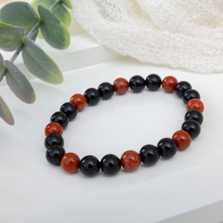Unisex Red Jasper & Black Onyx Beaded Bracelet