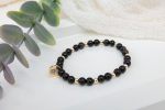 Obsidian Bracelet with 14K Gold Filled Hamsa Hand & Blue CZ Accent
