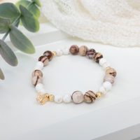 Australian Peanut Jasper & Magnesite Bracelet with 14K Gold Filled Corrugated Beads & Butterfly Charm