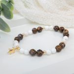 African opal and magnesite beaded bracelet with 14K gold filled beads and turtle charm centerpiece