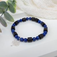 Men’s Lapis Lazuli & Black Indonesian Wood Bracelet with Sterling Silver Tree of Life