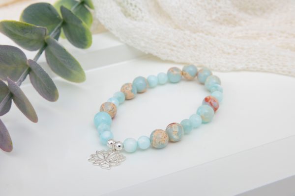 Imperial Sea Jasper & Hemimorphite Bracelet with Sterling Silver Lotus