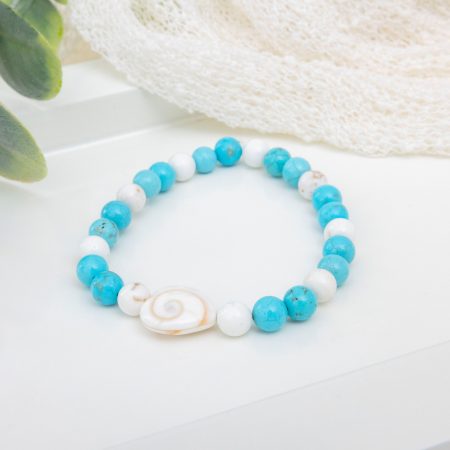 Blue & White Magnesite Bracelet with Shiva Eye Pearl