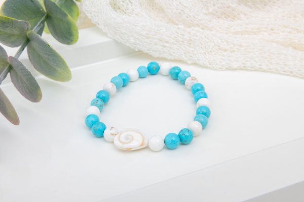 Blue & White Magnesite Bracelet with Shiva Eye Pearl