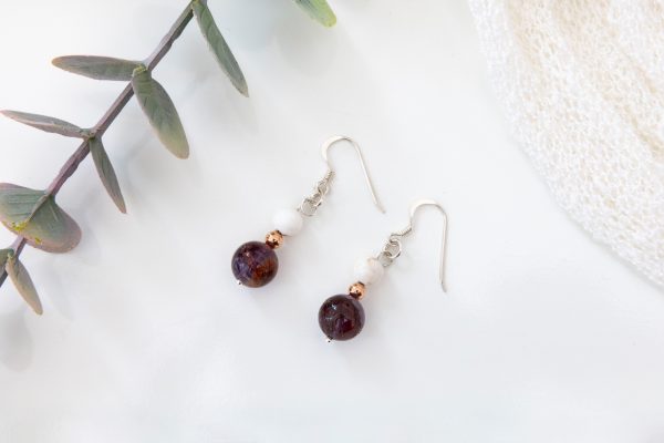 Super 7 & White Magnesite Dangle Earrings — Rose Gold‑Filled Accents, Sterling Silver Hooks