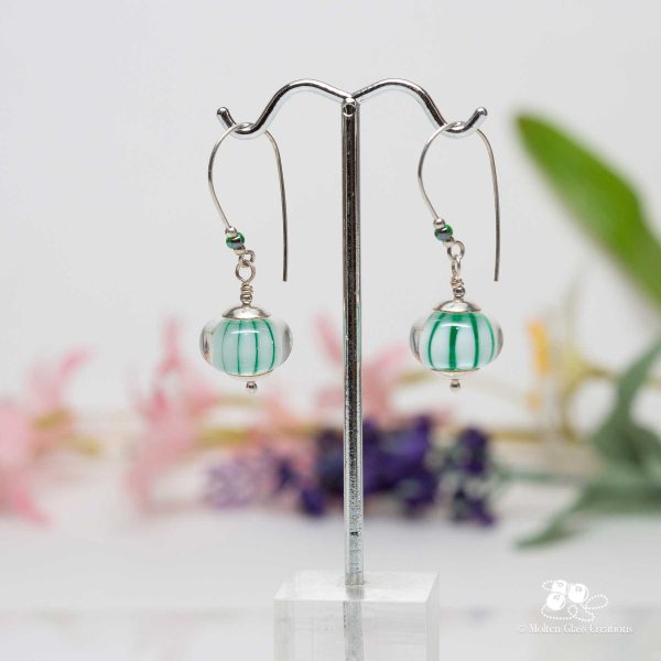 Green Striped Glass Earrings