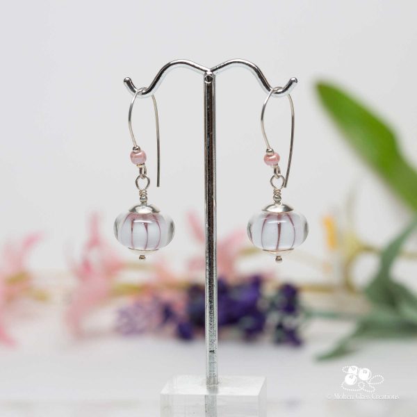 Rosy Pink Striped Glass Earrings
