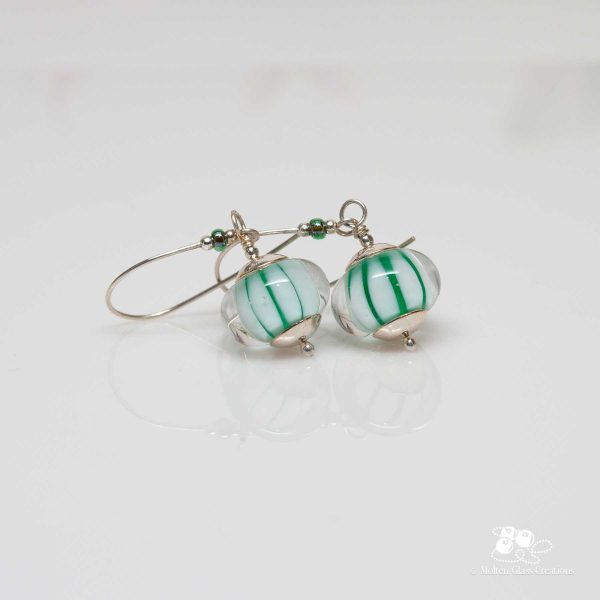 Green Striped Glass Earrings