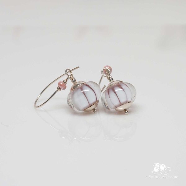 Rosy Pink Striped Glass Earrings