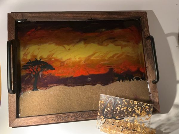 African Safari Ottoman/Serving Tray 16” x 12”