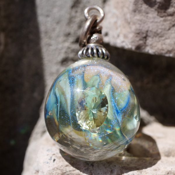 Blue Helix - Crystal Necklace, Glass Pendant, Magical Fantasy Jewellery