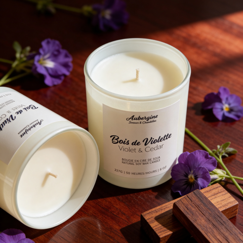 Violet & Cedar Soy Candle, 227 g.