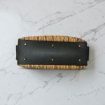 Slouchy Cork Bag with Black Faux Leather, Divided Compartment, Antique Brass Hardware