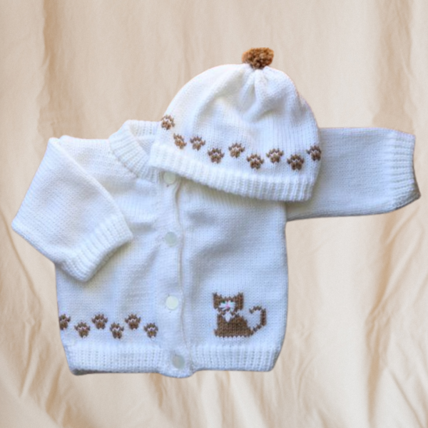 Kittens Baby Sweater, Handmade Knitted Baby Sweater, Personalized Baby Sweater